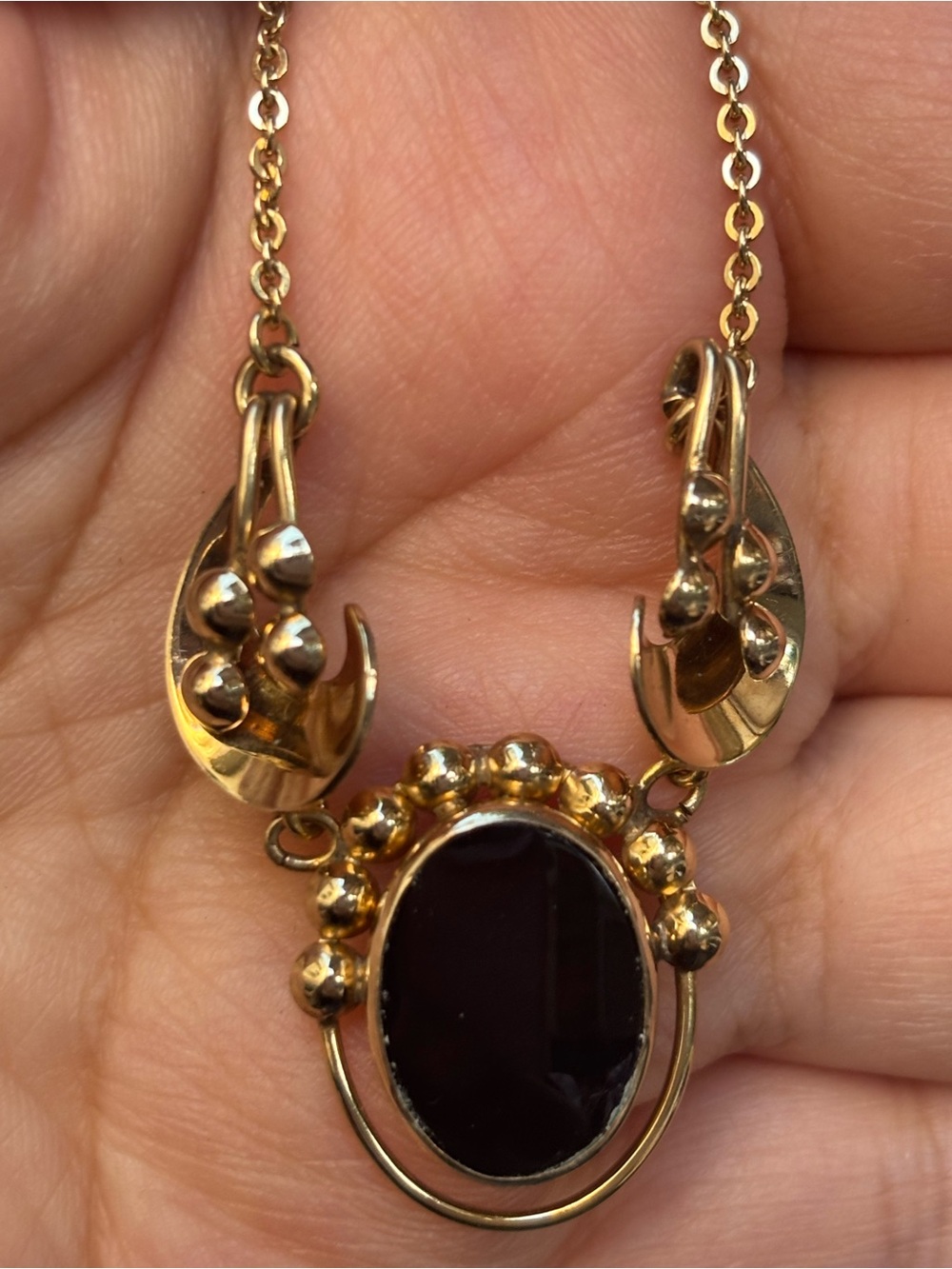 Vintage 12K Gold Filled Black Onyx Necklace & Screw Back Earrings Set